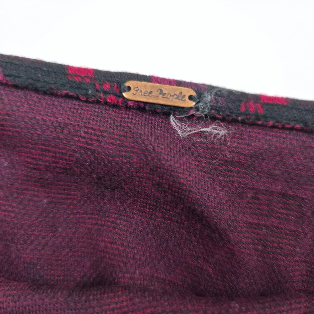 Free People Mini Skirt Womens M Burgundy Black Geometric‎ Diamond Knit Stretch